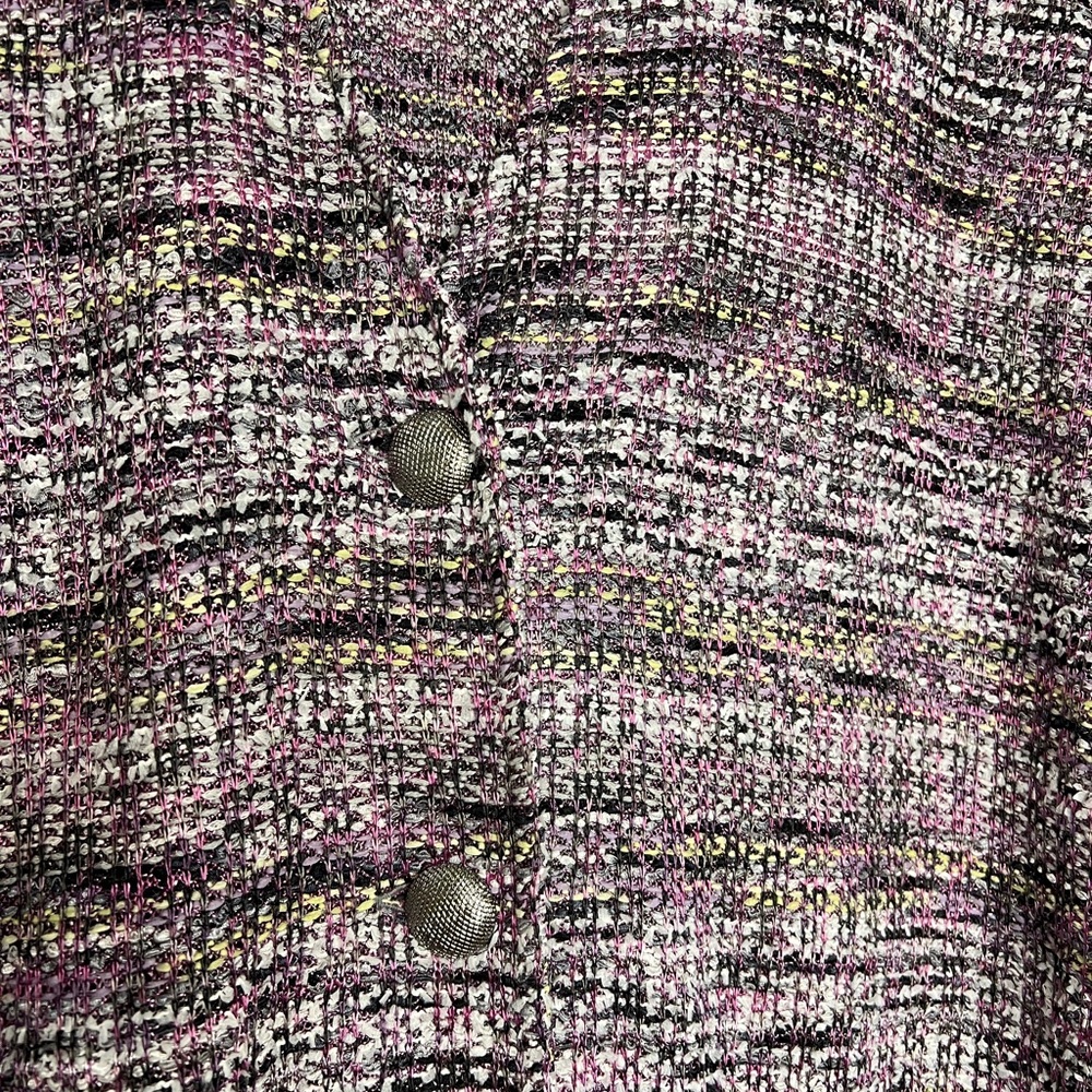 St. John Longline Tweed Fringe Knit Jacket Pink Purple Mix Size XL - Picture 3 of 6